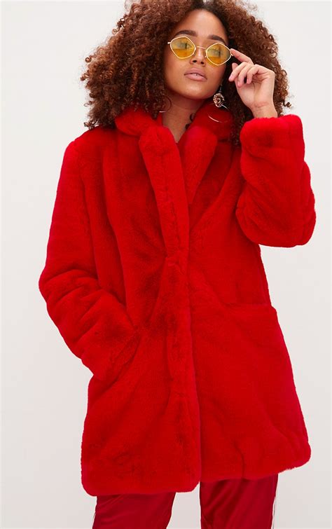 Faux fur coat in Red for Women 